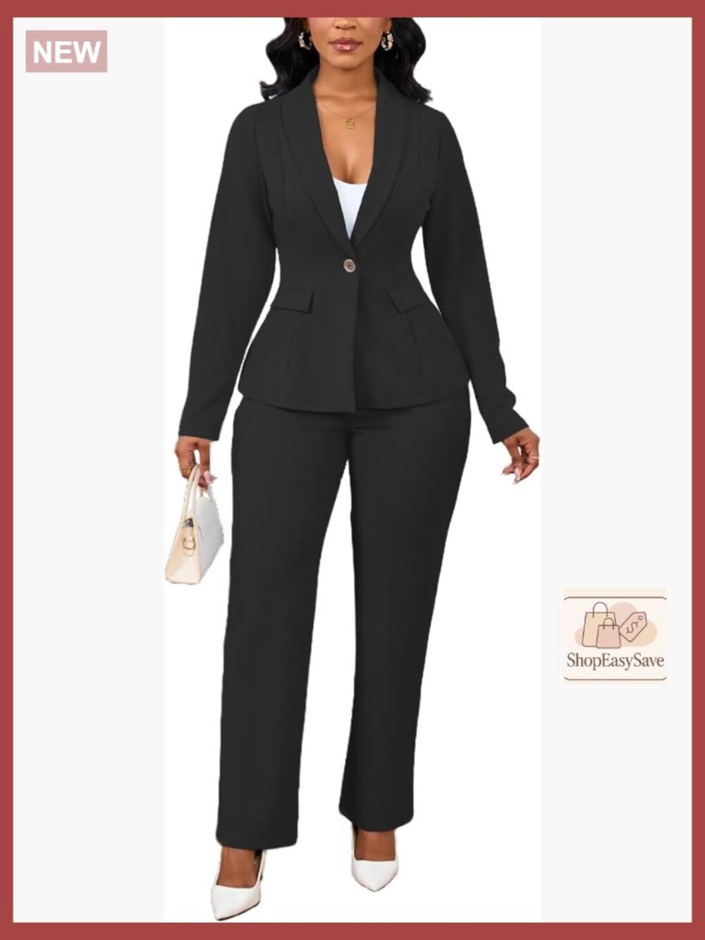 Business 2 Piece Pant Suit Set Blazer Straight Leg Pantsuit Office Work Outfits